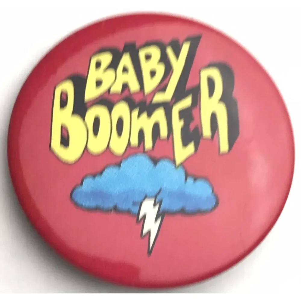 American Gag Bag Baby Boomer Pinback Red Yellow Vintage Humor 80s Collectible